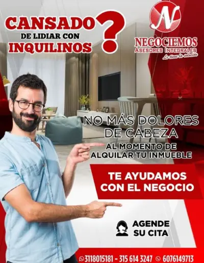 Gestión Profesional de Inquilinos en Pamplona, Norte de Santander: Imagen promocional resaltando nuestro servicio especializado en el manejo de inquilinos en propiedades arrendadas. En Negociemos, nos encargamos de cada detalle para garantizar una experiencia sin preocupaciones en la gestión de tus propiedades.